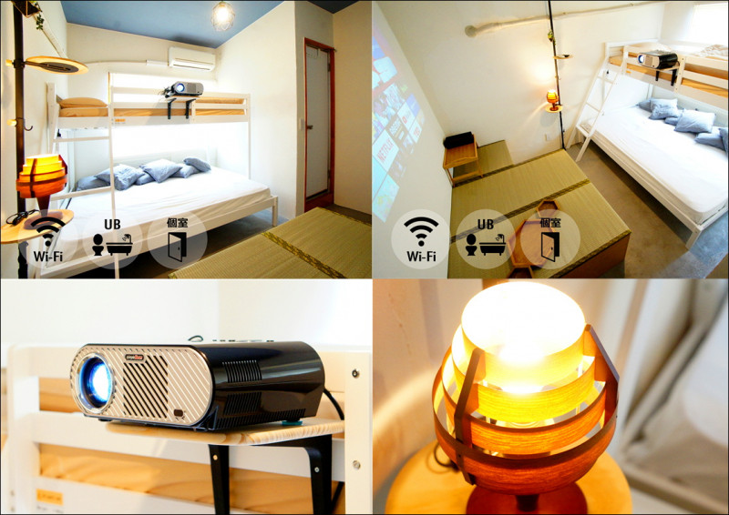 ホテルの客室 ダブル ロフトベッドルーム 定員1 4名 専用プロジェクター付 映画見放題 室内冷蔵庫 高速wifi ユニットバス 共用キッチン付 We Home ホテル ホステル キッチン 貸切レンタルスペース レンタルスペースを簡単予約